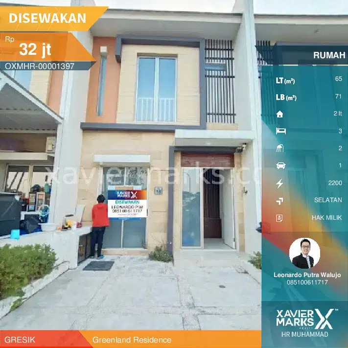 Rumah Greenland Residence 5x13meter bangunan 2 lantai dengan 3KT