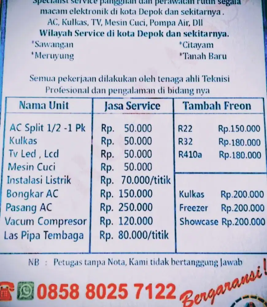 Service ac bongkar pasang ac dll