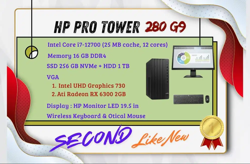 PC HP Pro Tower 280 G9 i7 Gen 12 VGA Radeon RX 6300