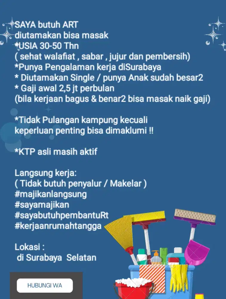 ART MASAK / Pembantu Rumah Tangga NGINAP