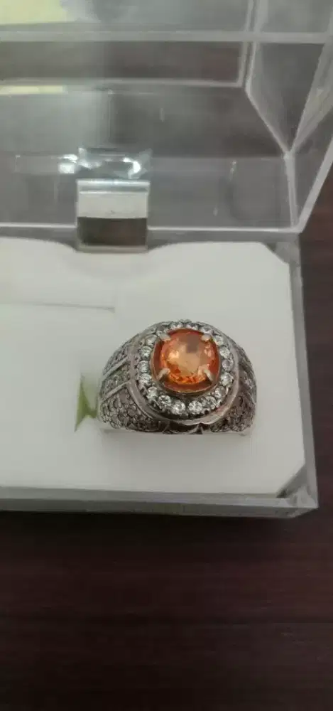 Jual cincin perak batu orange Safir