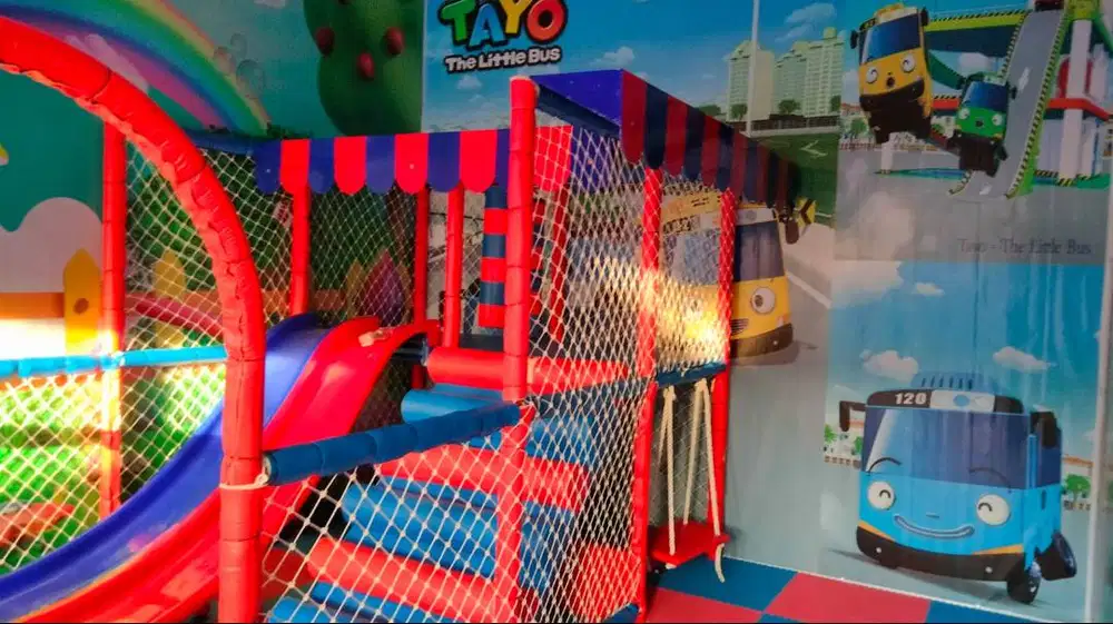 playground indoor mandi bola minimalis rainbow slide trampolin odong2