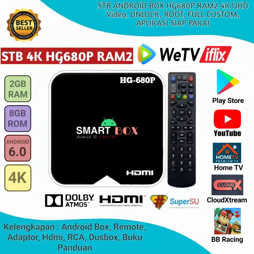 STB android tv box Hg680p Ram2 root full aplikasi