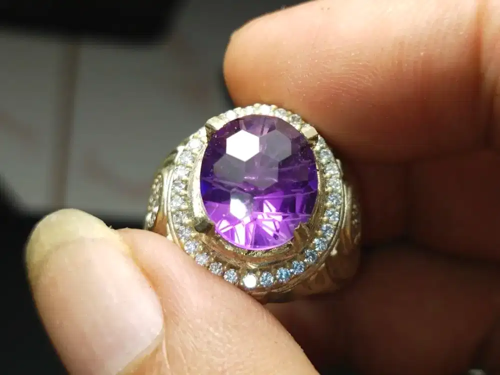 Cincin Natural Amethyst/Kecubung 6.15 Ct Mewah Bermemo