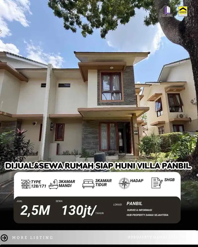 Dijual atau sewa rumah villa panbil