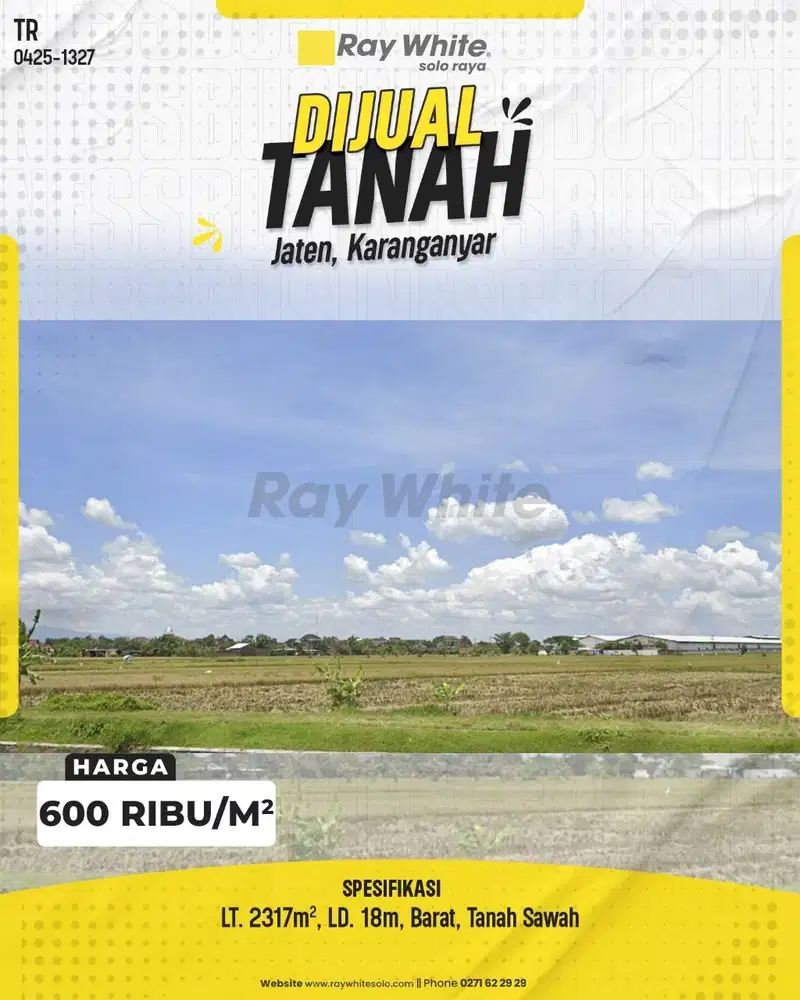 Dijual Tanah Sawah di Jetis Jaten Akses ke Solo Area Pabrik