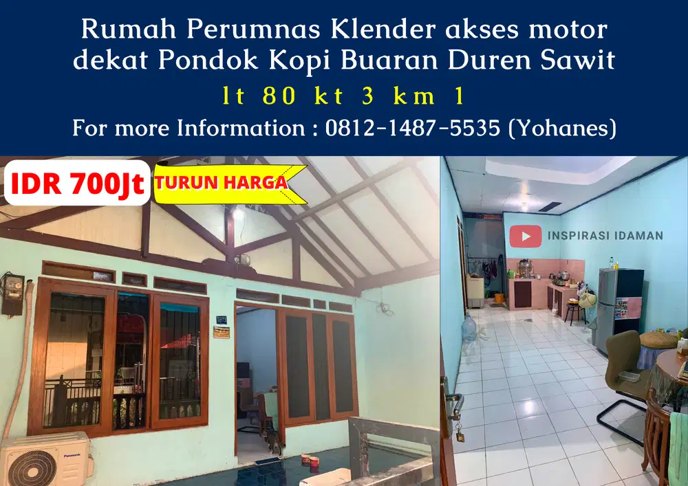 Rumah Perumnas Klender akses motor dekat Pondok Kopi Buaran