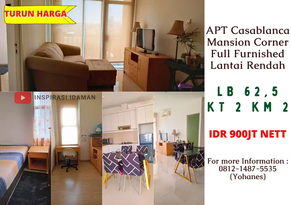 Casablanca Mansion TERMURAH 62,5mtr Corner 3BR Furnished lantai 7