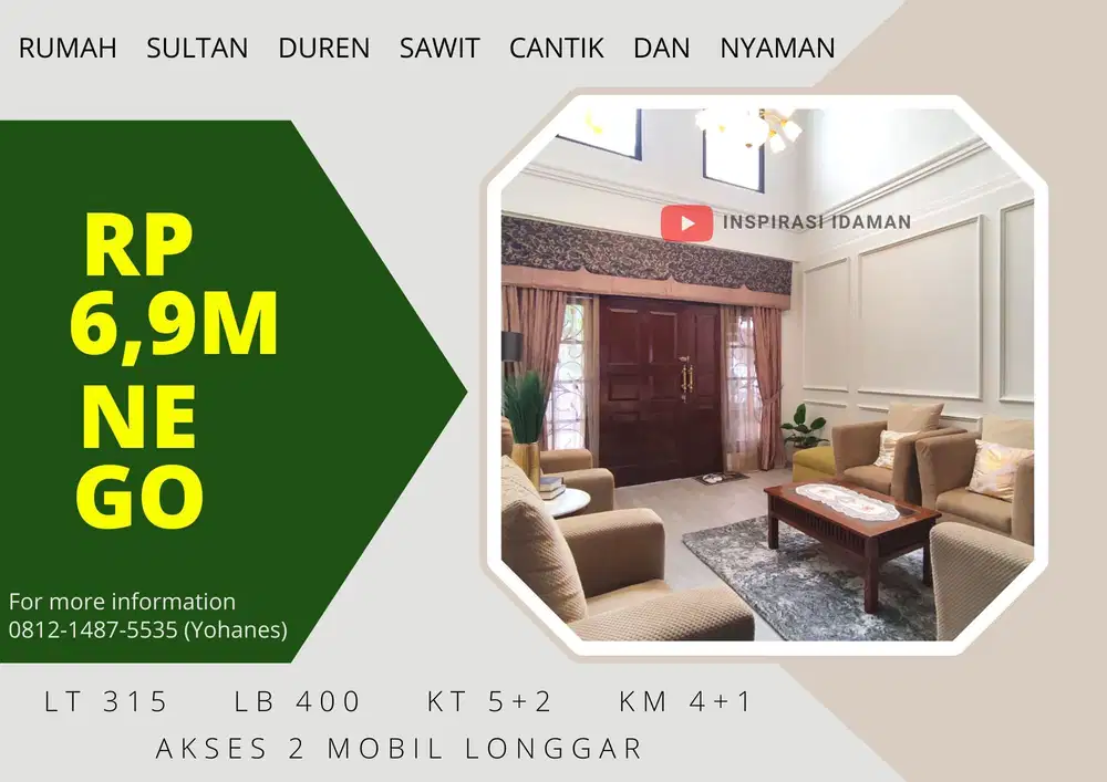 Rumah Sultan Duren Sawit Cantik dan Nyaman