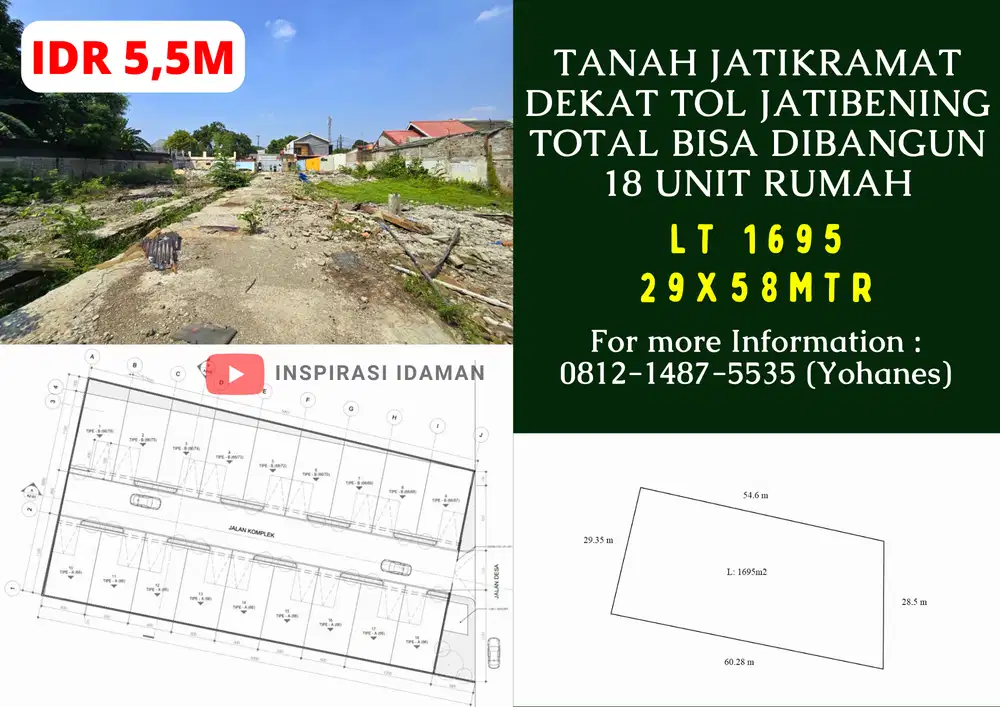 Tanah 29x58mtr Jatikramat dekat Tol Jatibening