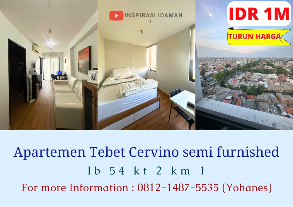 Apartemen Tebet Cervino 2BR lantai 10 semi furnished