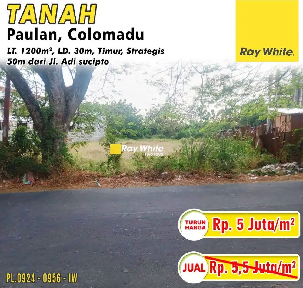Dijual Tanah Luas 1200m² di Colomadu, 50m dari Jl. Adi Sucipto