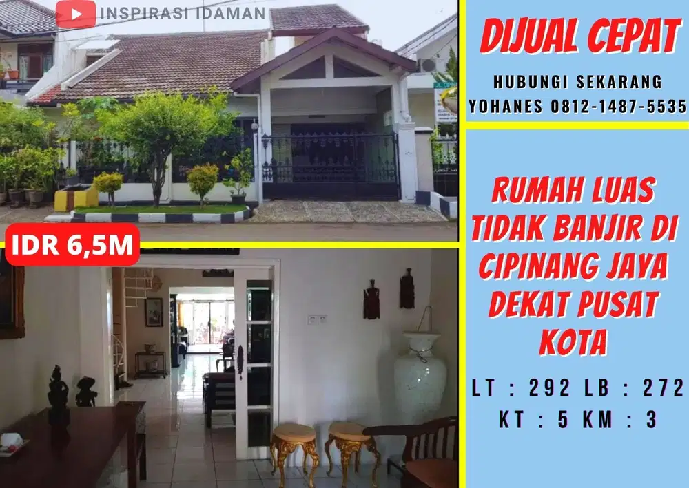 Rumah Bebas Banjir Di Cipinang Jaya Dekat Pusat Kota