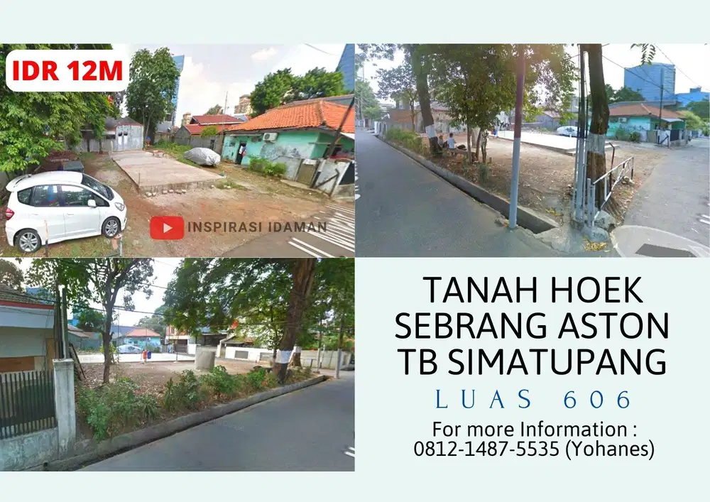 Tanah Hoek luas 606mtr sebrang Aston TB Simatupang jual cepat