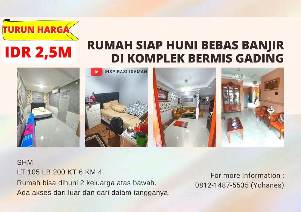 Rumah Siap Huni Bebas Banjir di Komplek Bermis Gading