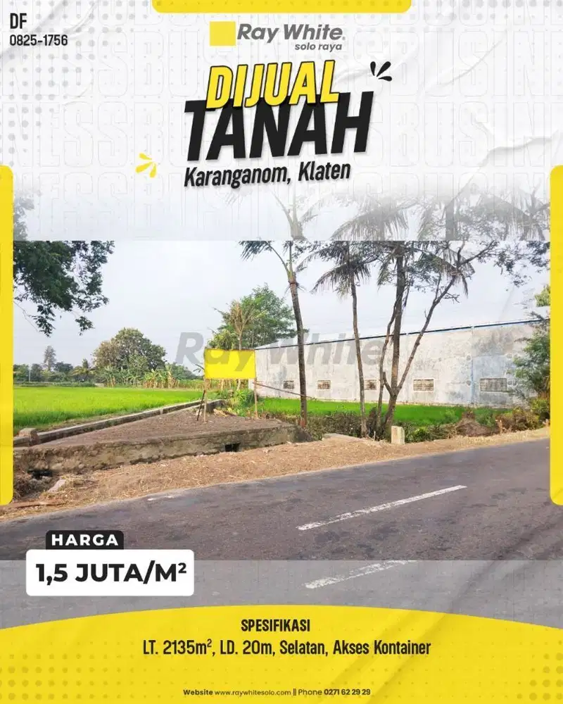 Dijual Tanah 2135m² di Karanganom Klaten, Akses Kontainer