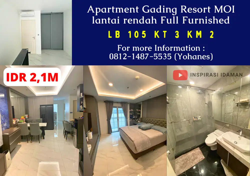 Apartemen Gading Resort MOI 3BR 105m² lantai rendah Full Furnished