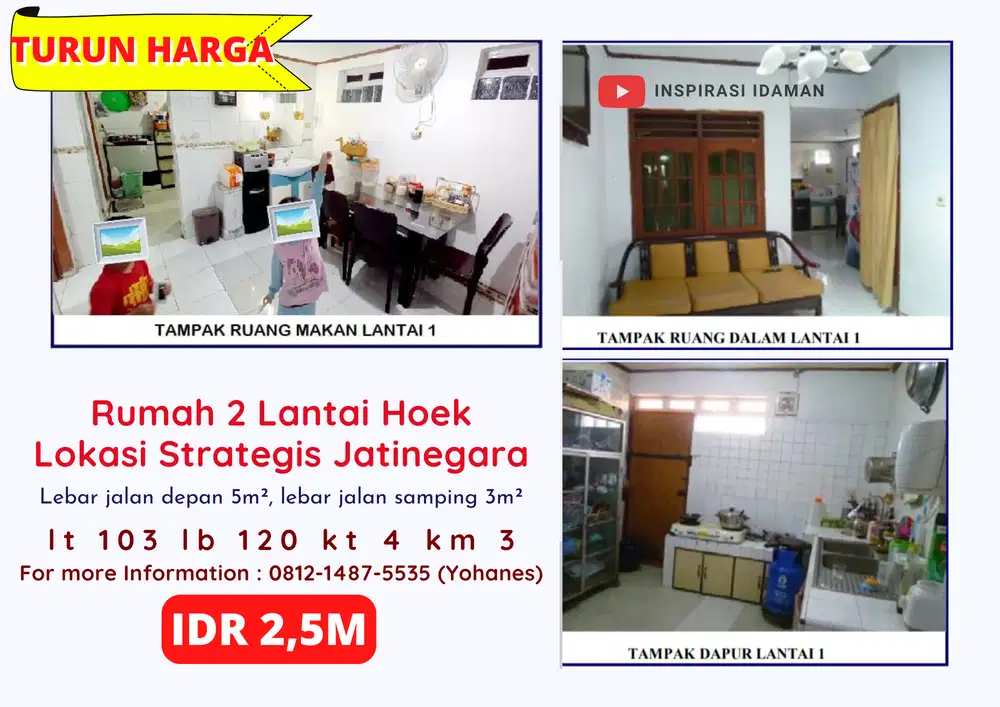 Rumah 2 Lantai Hoek Lokasi Strategis Jatinegara