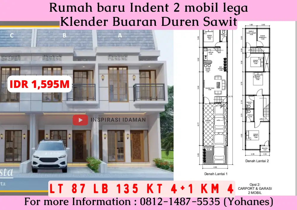 Rumah baru Indent 2 mobil lega Klender Buaran Duren Sawit