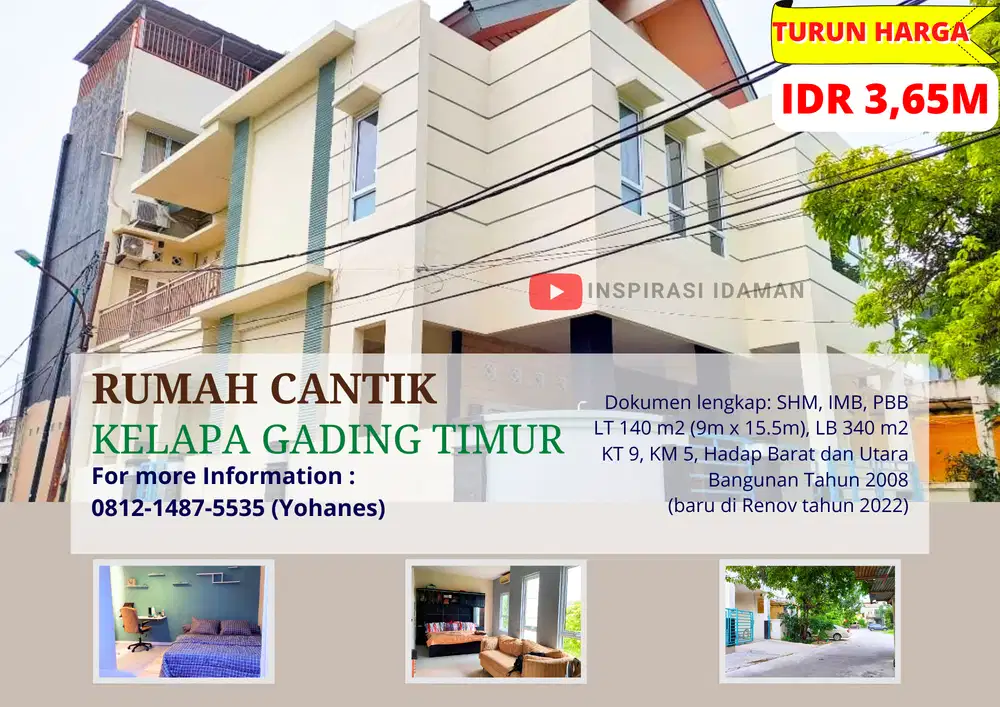 Rumah Cantik Kelapa Gading Timur akses 2 mobil