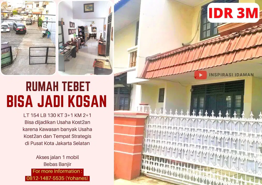 Rumah 2 Lantai Akses Jalan 1 Mobil di Tebet Saharjo