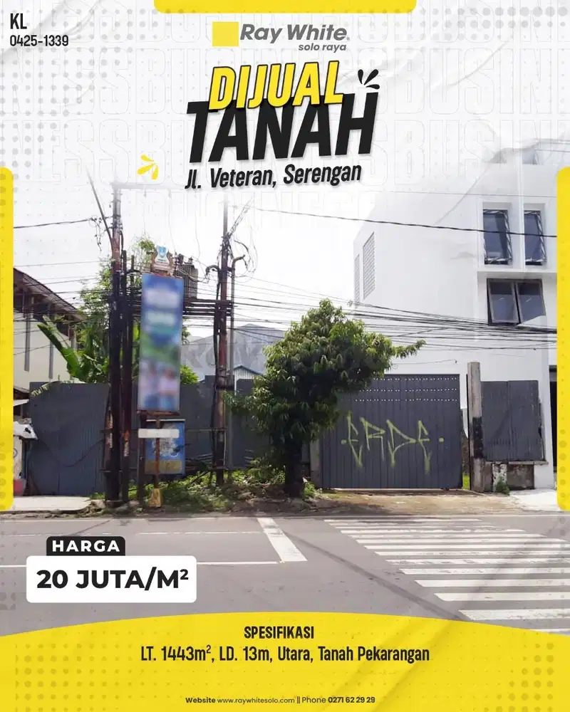 Dijual Tanah Pekarangan Pinggir Jalan Besar di Veteran, Serengan