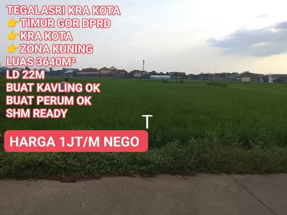 Jual tanah zona kuning lokasi Karanganyar hrg 1jt/m nego