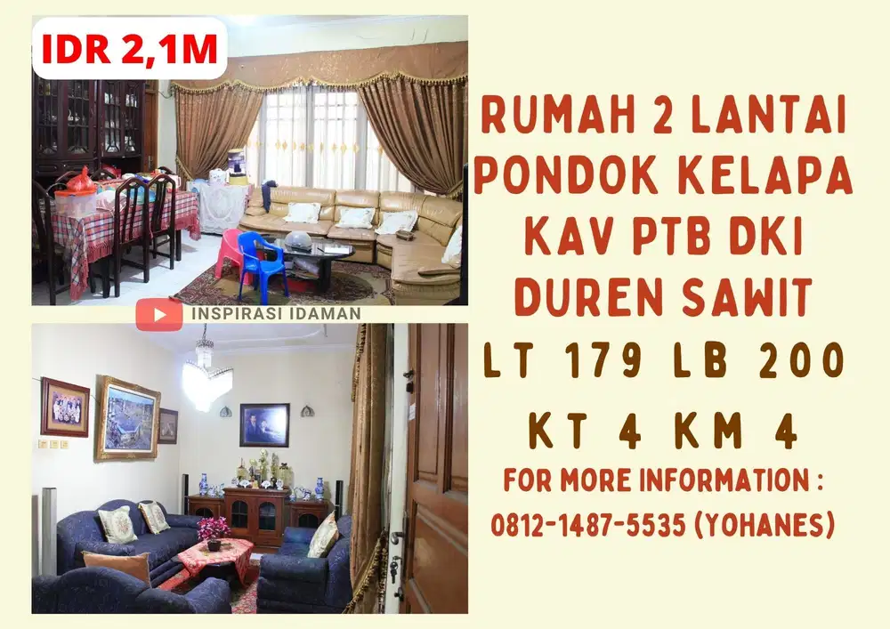 Rumah Pondok Kelapa Kav Ptb Dki 2 Lantai Duren Sawit
