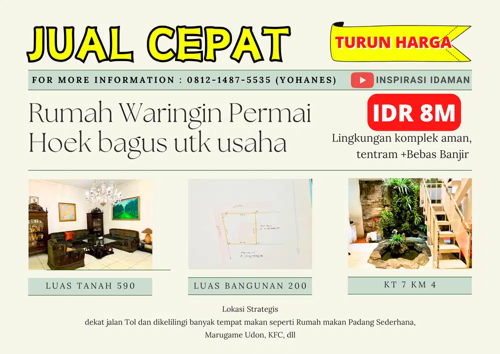 Rumah Waringin Permai Hoek Bagus Utk Usaha