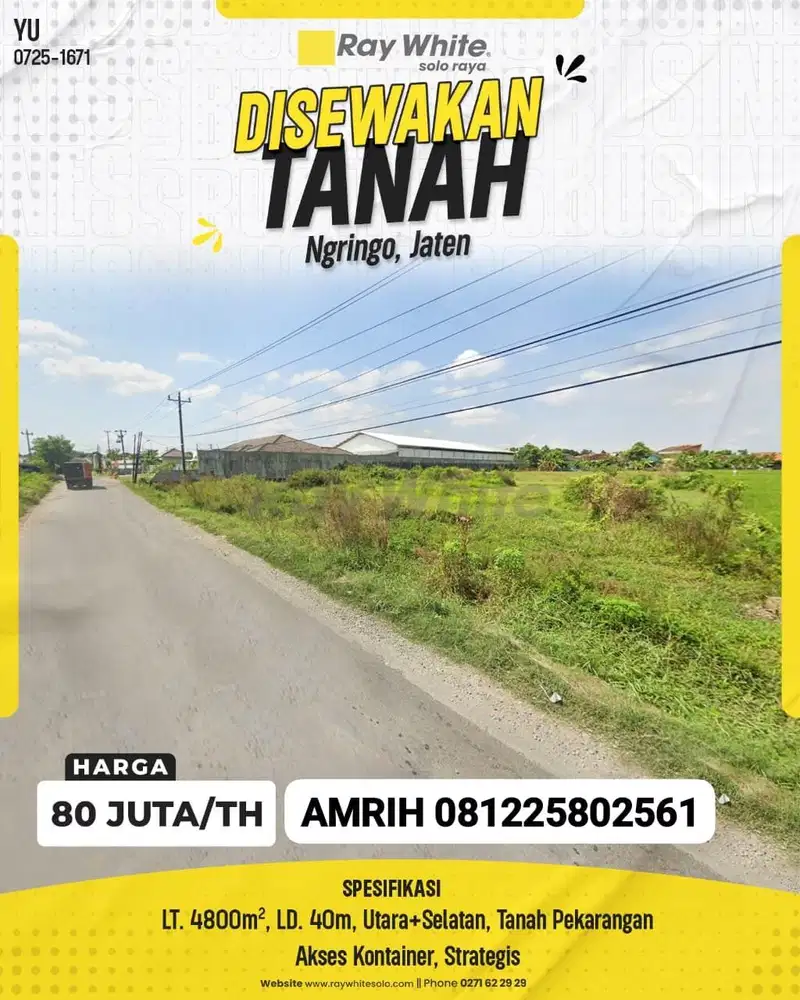 Disewakan Tanah Super Luas: Ngringo, Jaten–Akses Kontainer, Strategis!