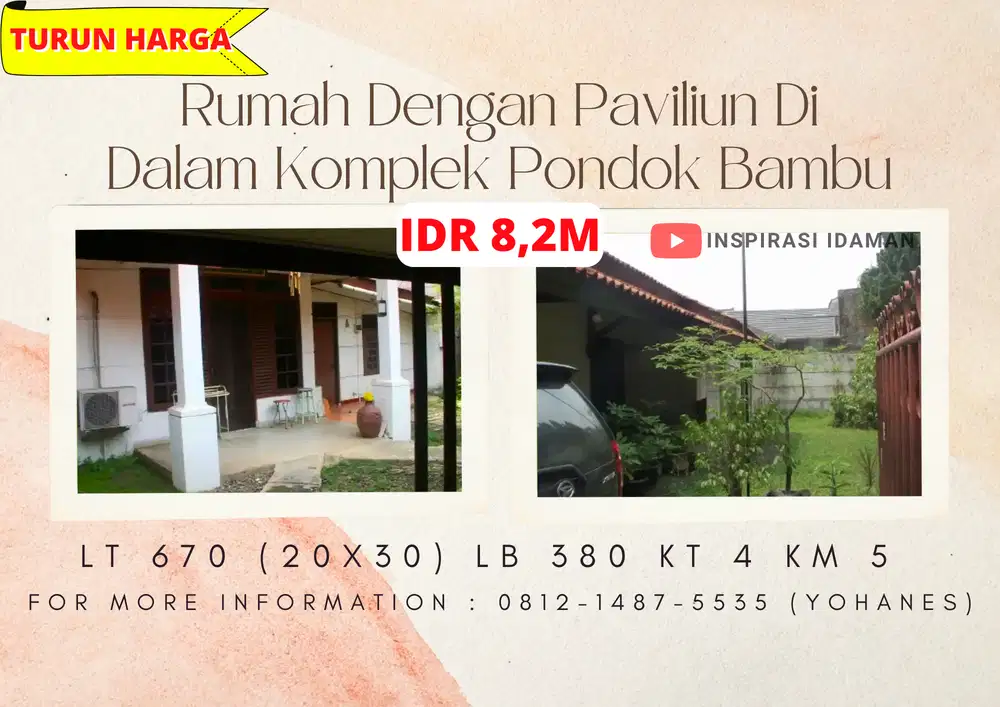 Rumah Strategis bebas banjir di Komplek PU Pondok Bambu