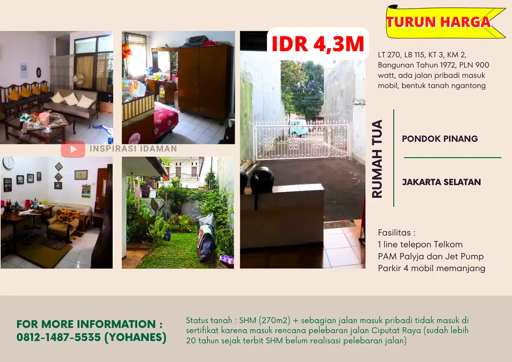 Rumah Tua Akses Strategis di Pondok Pinang Jaksel