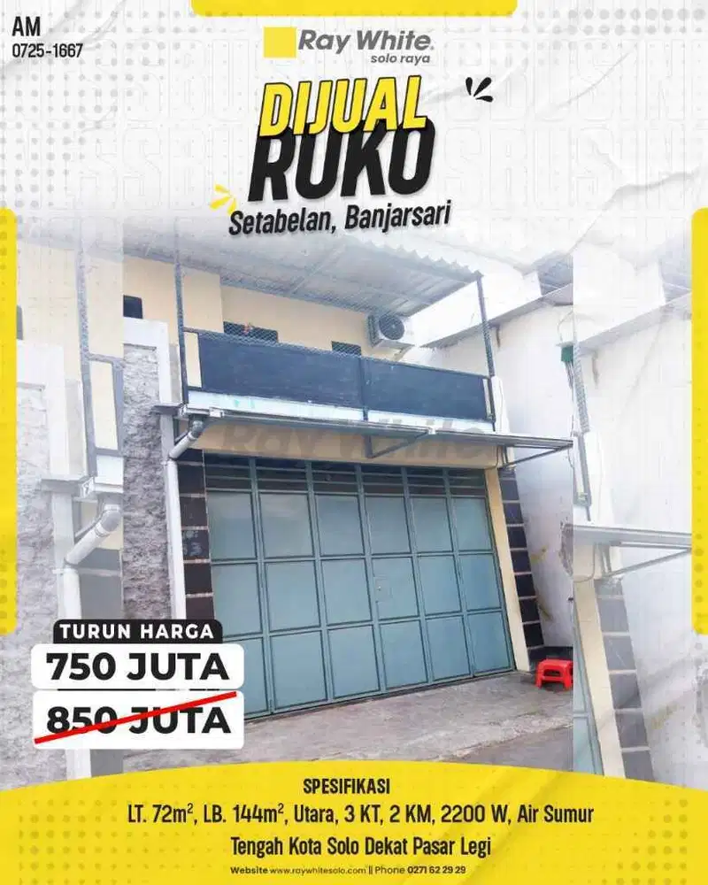Ruko Strategis di Tengah Kota Solo, Dekat Pasar Legi! Turun Harga!