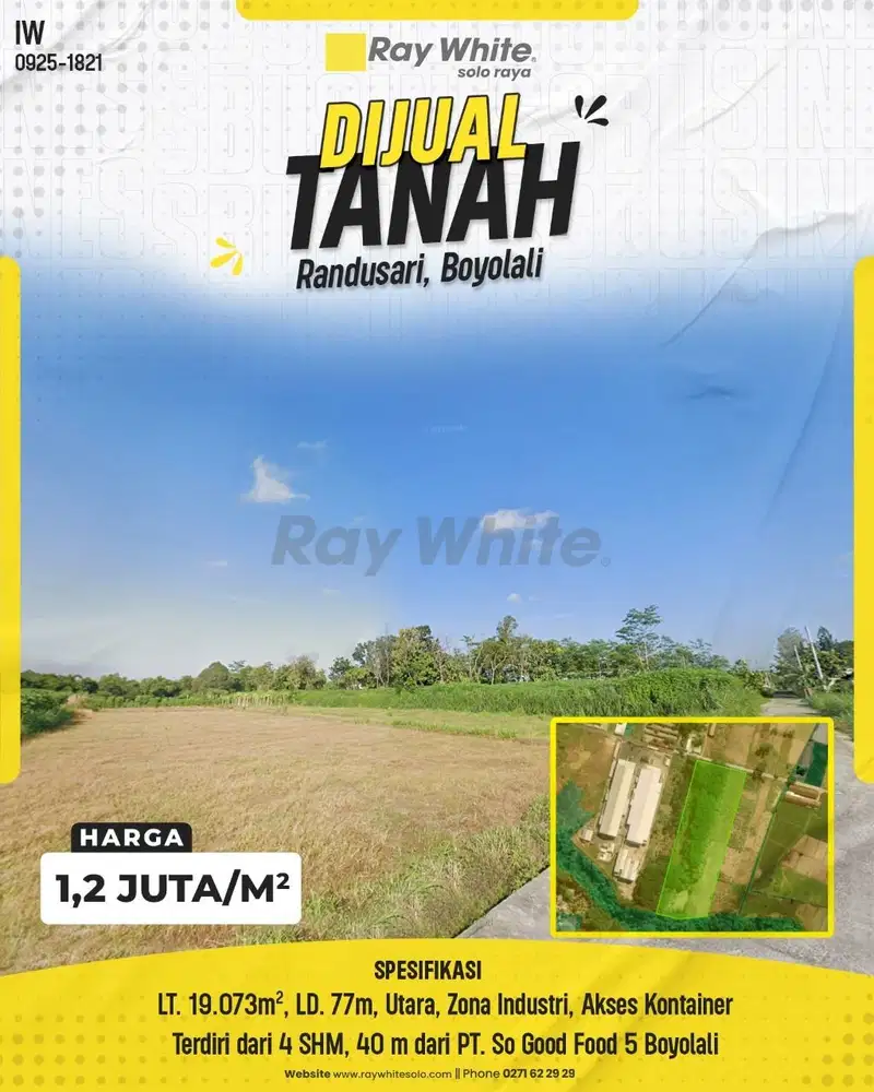 Lahan Industri 1,9 Ha di Boyolali, Sebelah Pabrik So Good Food