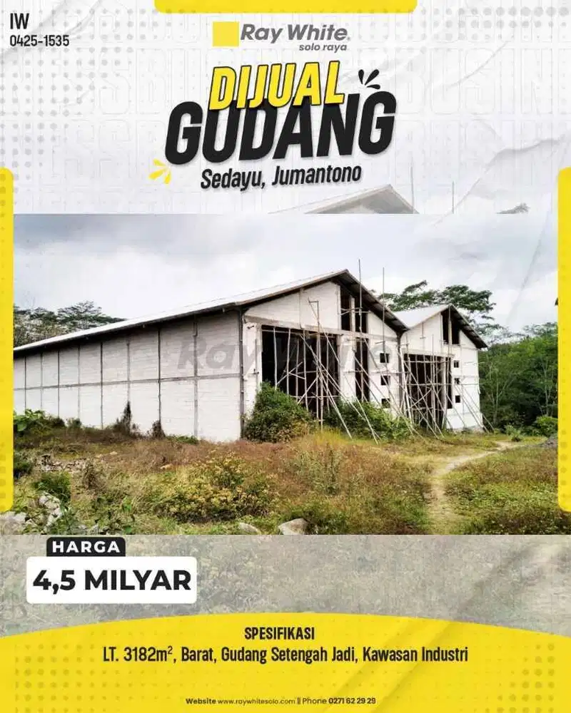 Jual Gudang Sedayu, Jumantono - Gudang Setengah Jadi di Kawasan Indust