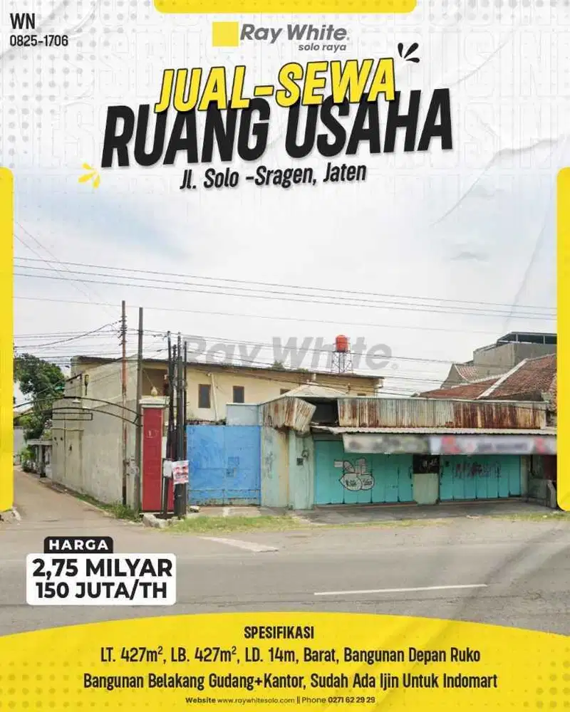 Disewakan Ruang Usaha Strategis Jl. Solo-Sragen, Jaten, Karanganyar!!!