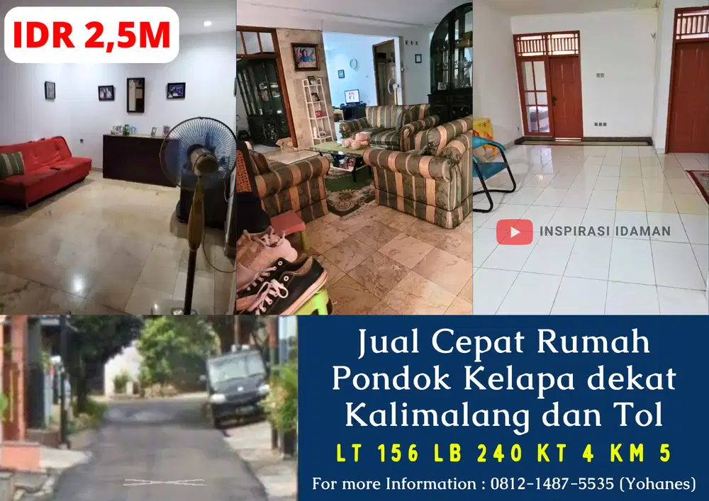 Jual Cepat Rumah 156mtr Pondok Kelapa dekat Kalimalang dan Tol