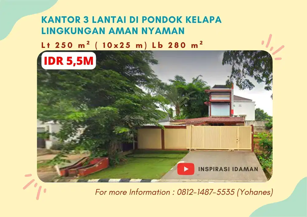 Kantor 3 lantai di Pondok Kelapa Lingkungan Aman