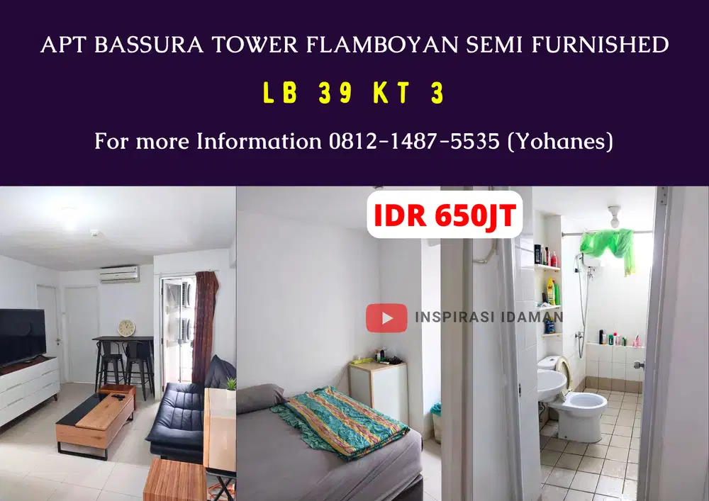 Apt Bassura tower Flamboyan 3BR semi furnished