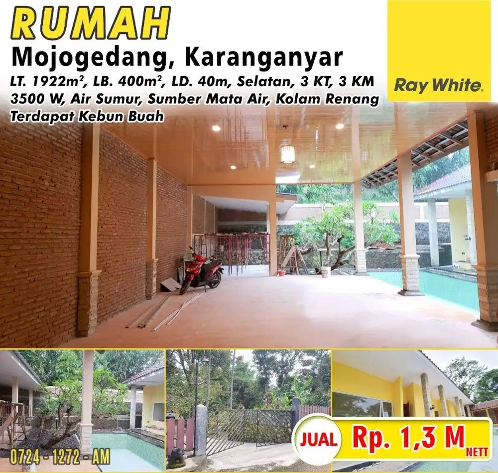 Dijual Rumah di Mojogedang, LT 1922m², Kolam Renang &amp; Kebun!