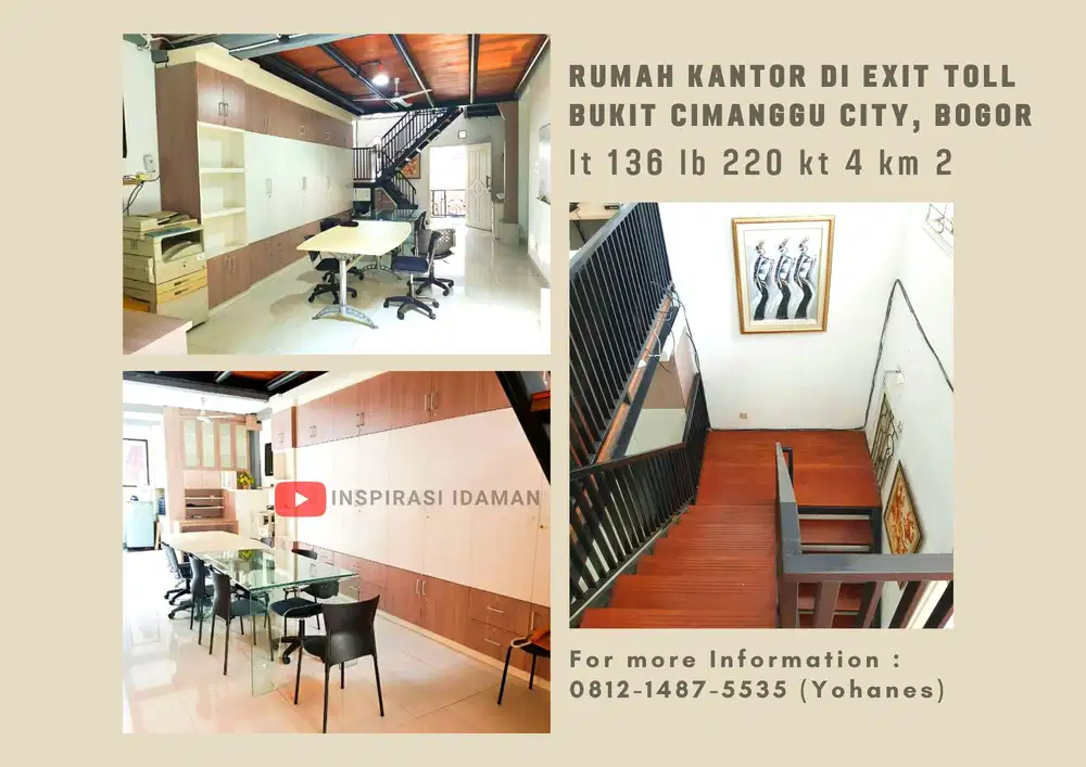 RUMAH KANTOR FURNISHED DI EXIT TOLL BUKIT CIMANGGU CITY, BOGOR