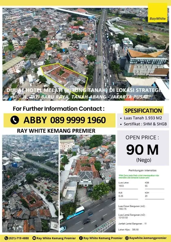 Dijual Hotel Melati (hitung tanah) strategis Jatibaru Raya Tnh Abg