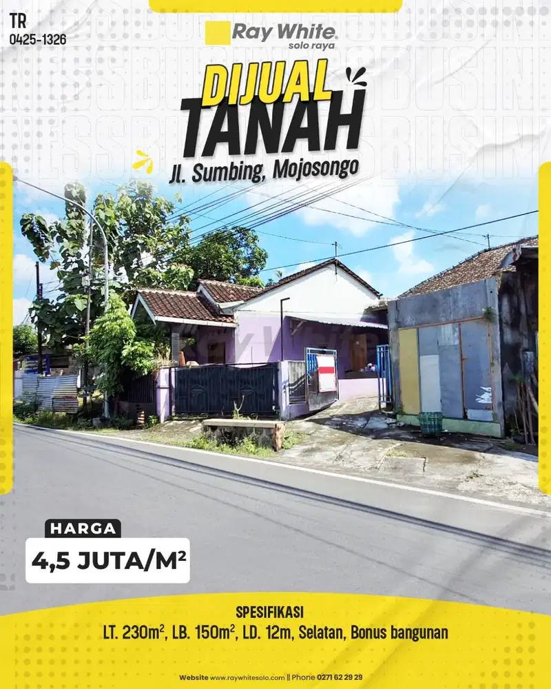 Tanah Bonus Rumah Lokasi Strategis Mangku Jalan Utama dkt SMA N 8 Solo