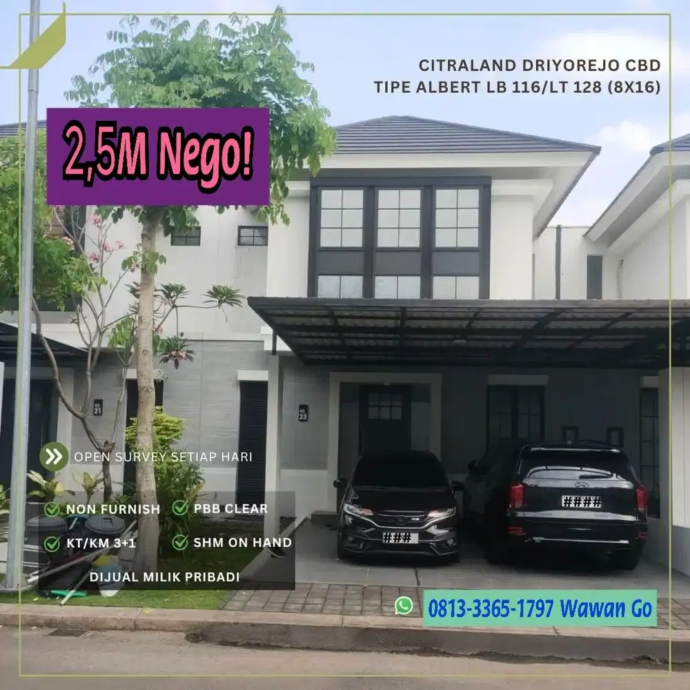 Dijual Rumah 2 Lantai Istimewa Citraland Diryorejo