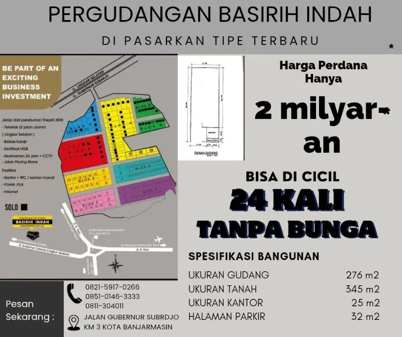 gudang dijual basirih indah cicil 24x