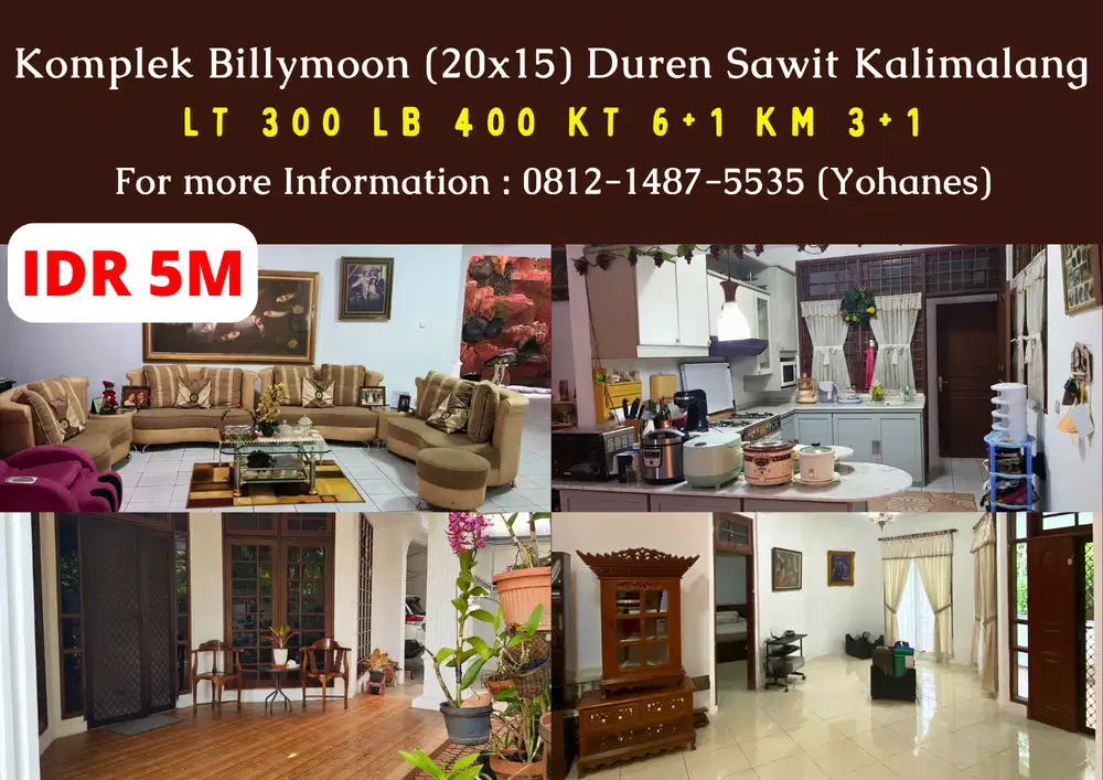 Rumah Komplek Billymoon luas 300 (20x15) Duren Sawit Kalimalang