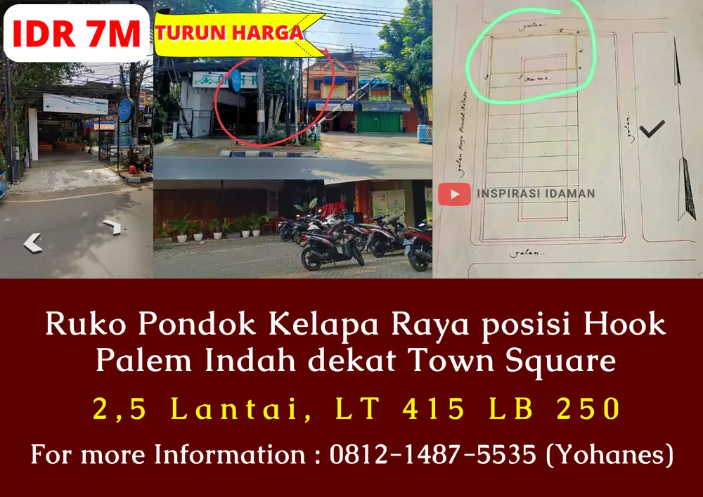 Ruko Pondok Kelapa Raya 415mtr posisi Hook Palem Indah