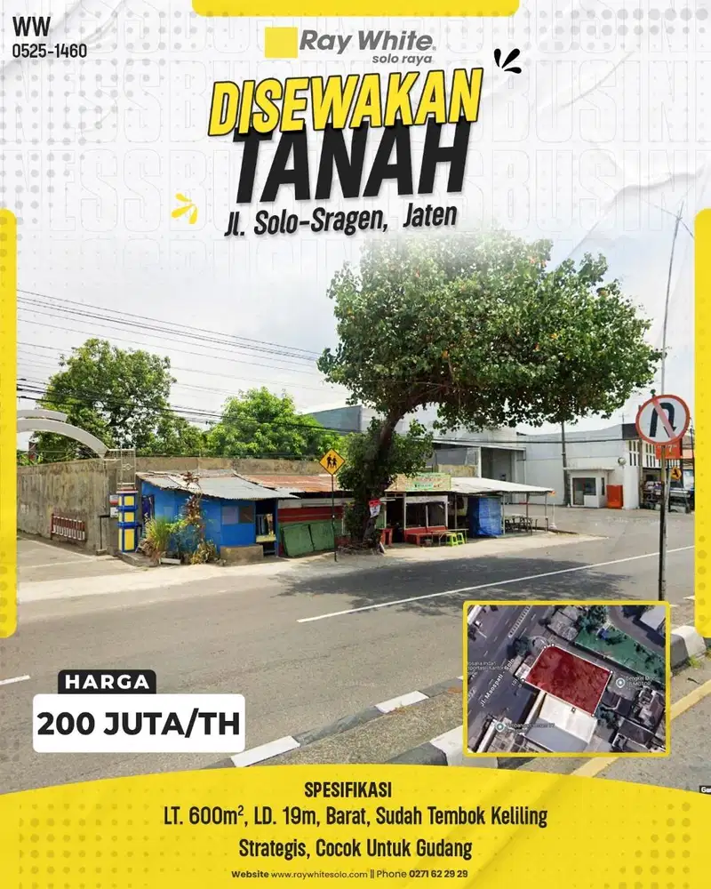 Disewakan Tanah Cocok Untuk Gudang di Jl. Solo–Sragen, Jaten