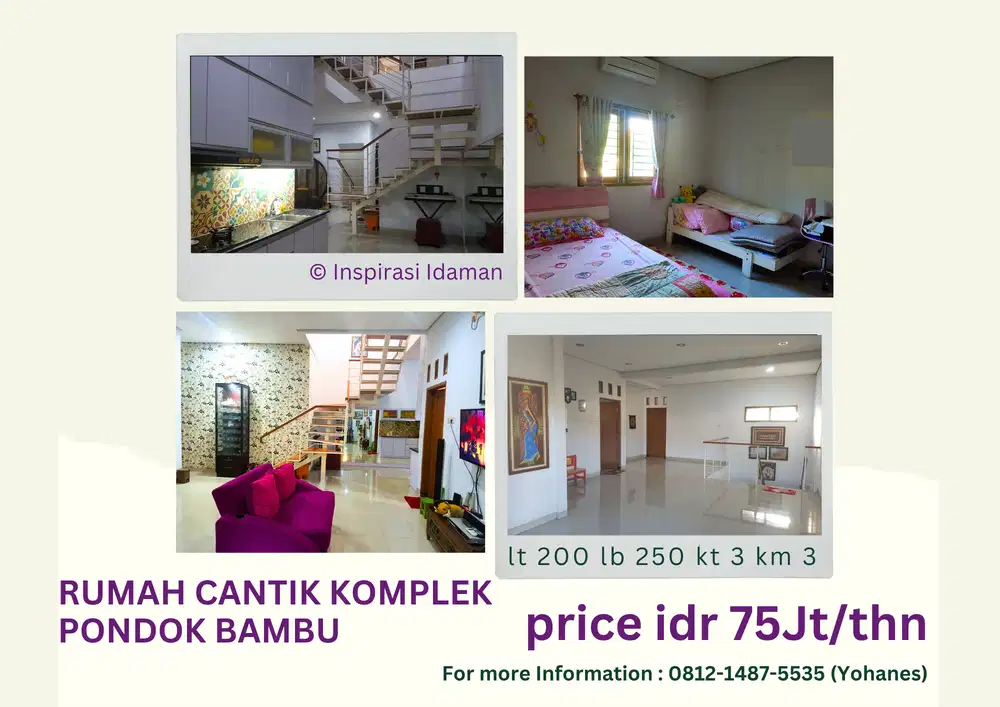 Rumah Pondok Bambu Komplek Jalan Besar Bebas Banjir