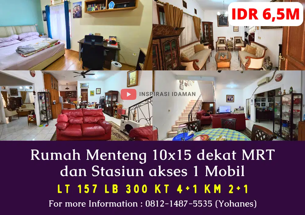 Rumah Menteng 10x15 dekat MRT dan Stasiun akses 1 Mobil